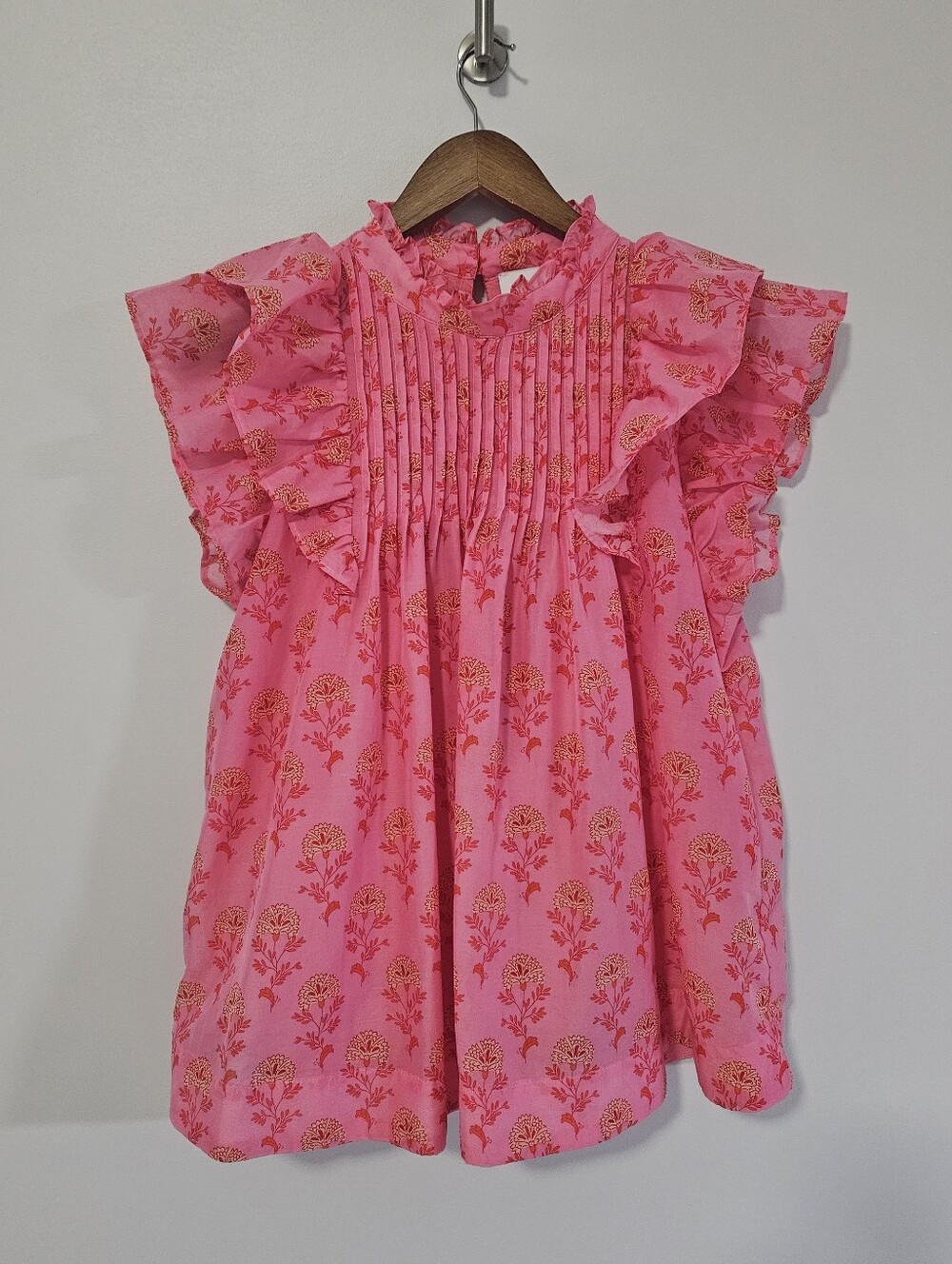 J.MARIE Fleur Pleated Top in Pink/Orange Medium
